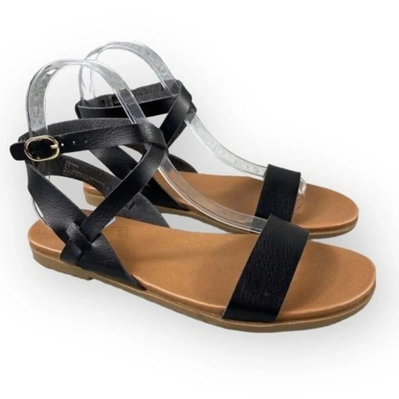 ABOUND Sienna Flat Ankle Strap Sandal Black‎ Size 5.5 - Picture 1 of 12